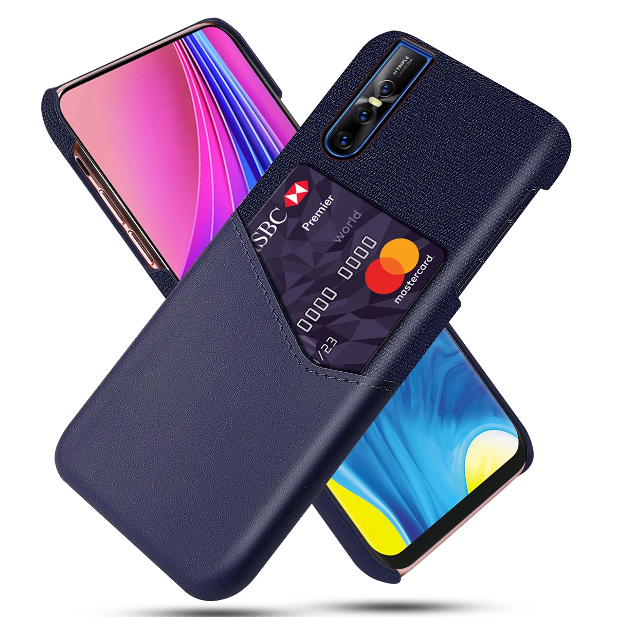 For Vivo V15 Pro Back Case Thin PU Leather and Soft Fabric Splicing Design Anti-scratch Phone Protector with Card Slot