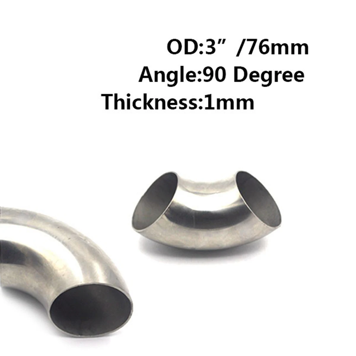 3" 76mm Auto Car Exhaust Pipe Adapter Stainless Steel 90 Degree