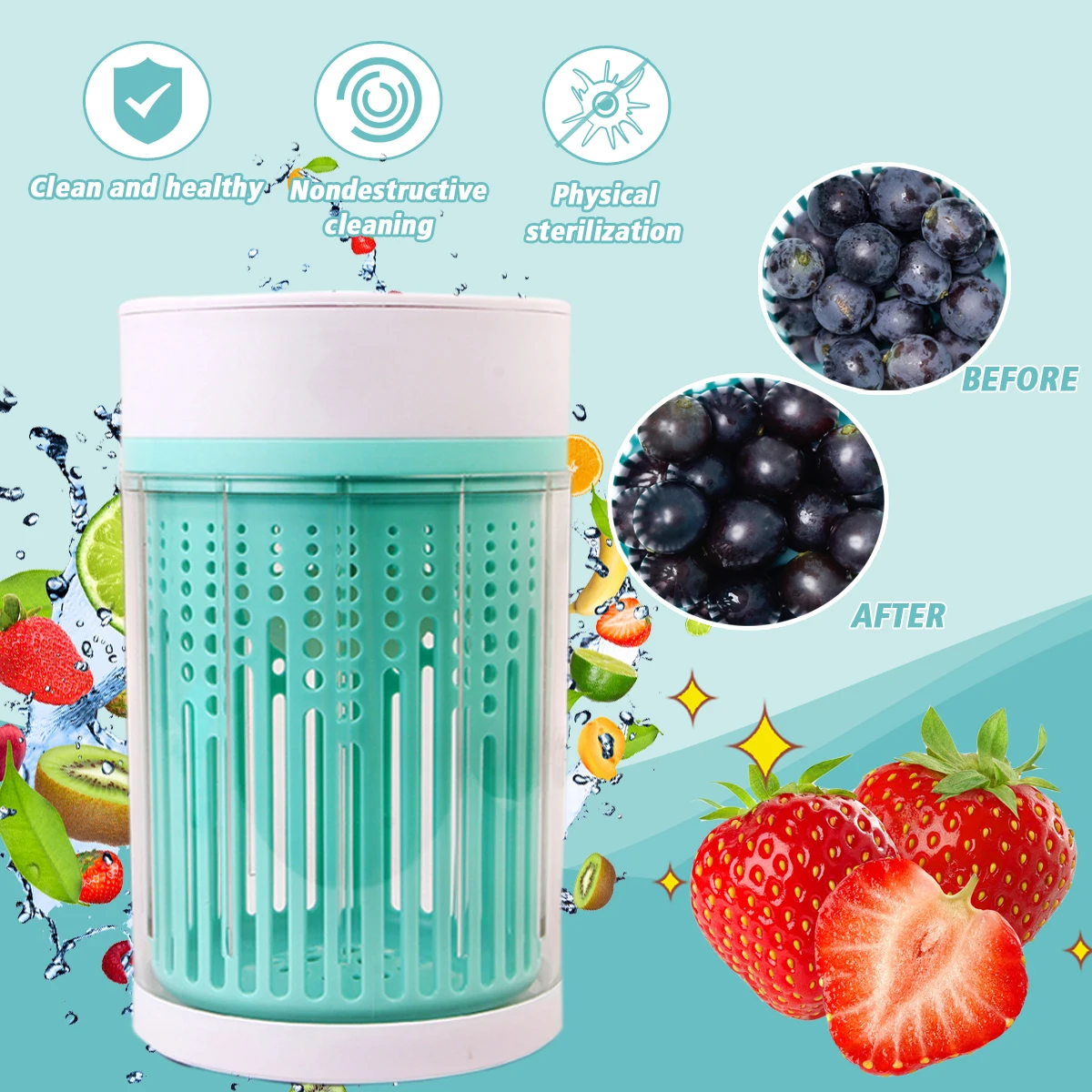 

4L Kitchen Fruit Cleaning Machine Househould Ultrasonic Physical Plasma Vegetable Washer Automatic Sterilizing Cleaner