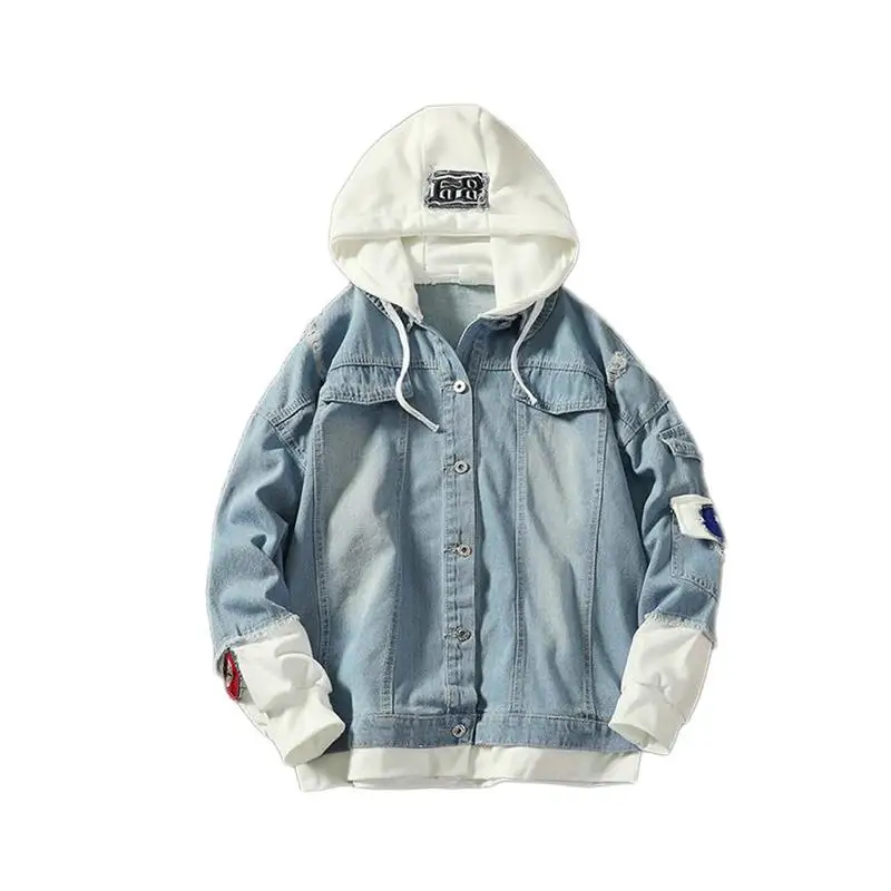 Jacket Men Handsome Fake Two-Piece Denim Jackets Plus Fertilizer Casual Shirt Jacket Korean Version Clothing Jacket Men