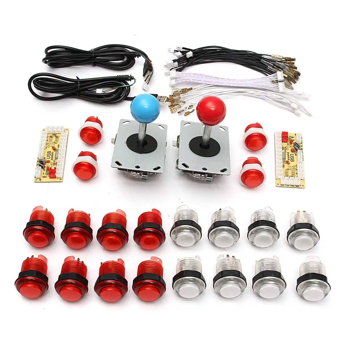 

Arcade USB Control Parts Kit DIY Zero Delay USB Encoder 2 Joystick + 20 LED Illuminated Push Buttons Entertainment Games Toys