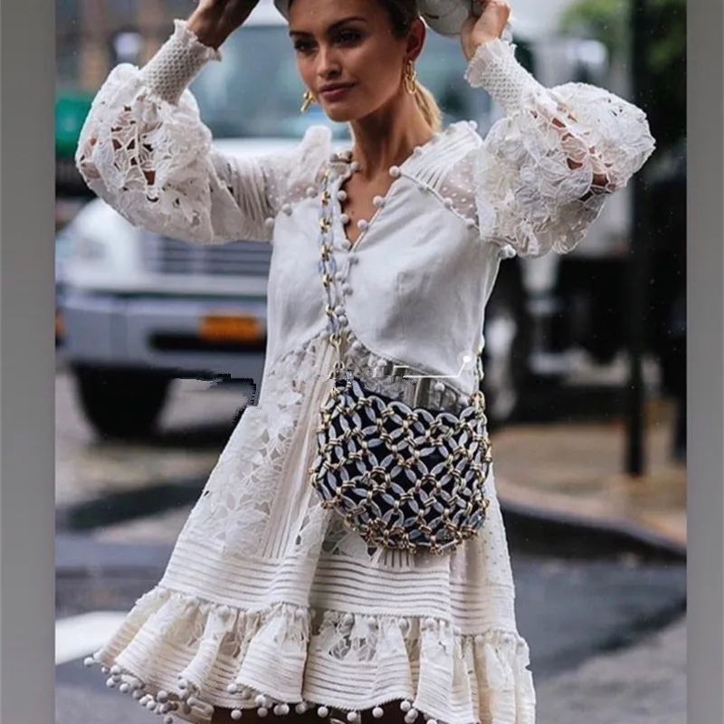 Бренд 2019 Весна Лето Женское вышитое Кружевное белое платье вечерние женские