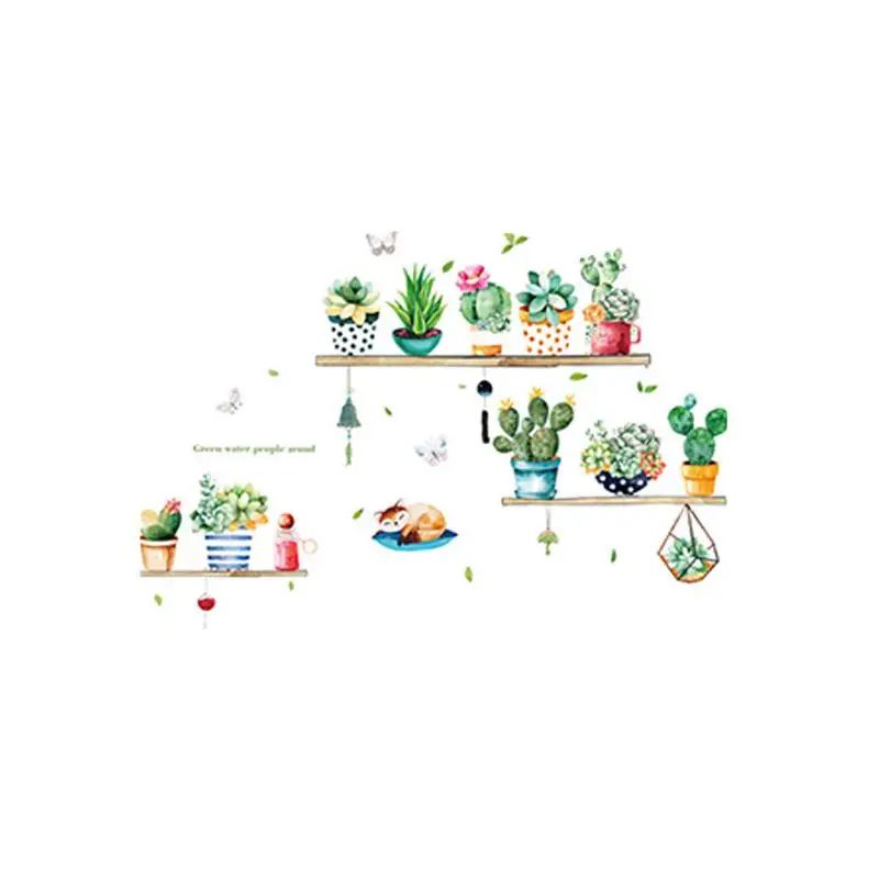 

Nordic Ins Style Cactus Potted Wall Sticker Wall Decal Removable Waterproof Bedroom Porch TV Background Self-adhesive Home Decor