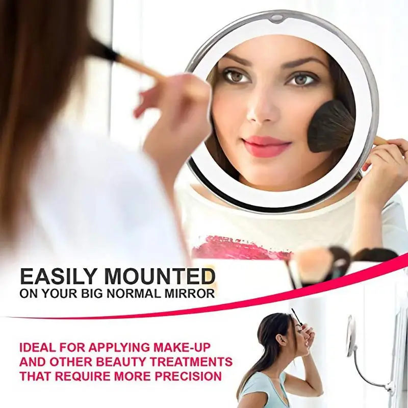 

10X Folding LED Makeup Mirror 360 Rotation Flexible Wall Mounted LED Makeup Mirror Makeup Tools Mirror with LED Light Dropship