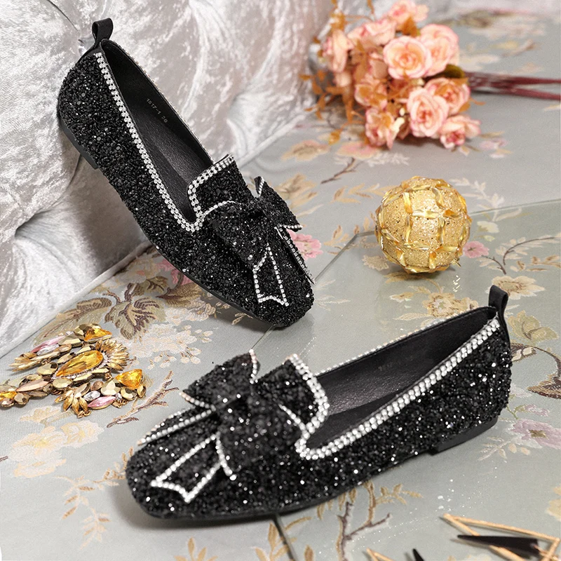 

SWYIVY Woman Shoes Flats Loafers 2019 Crystal Bow Summer Female Luxury Casual Shoes Flat Women Slip On Loafers Flats Size 41