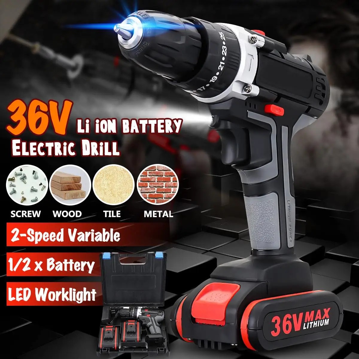 

36V 8800Ah Li-ion Electric Impact Wrench High Torque Impact Wrench Cordless 1/2 Batteries 1 Charger Power Tool