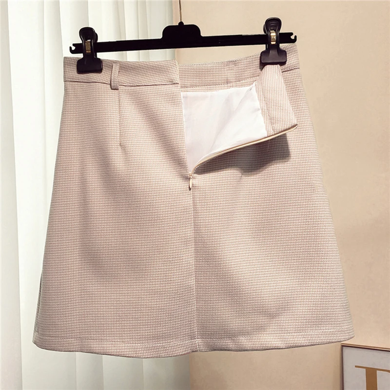 Клетчатая трапециевидная японская мини-юбка Kawaii Женская имперская ученическая школьная форма юбки зимние офисные женские юбки выше колена на пуговицах