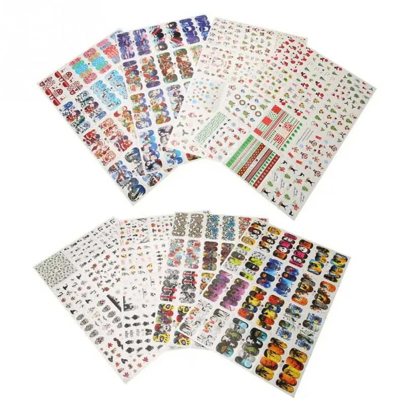 

4 Sheets Water Nail Stickers 12 Patterns Halloween Christmas Nail Art Transfer Sticker Sliders For Nail Decals DIY Manicure