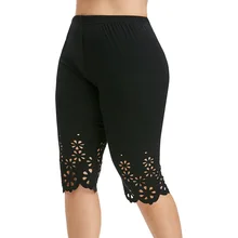 ROSE GAL Летние Леггинсы Плюс Размер Брюки Лазерная Резка Высокой Талией Леггинсы Женщины Хлопок Короткие Кружева Узкие Леггинсы Брюки