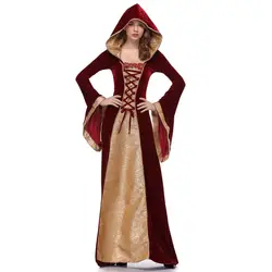 Для женщин ренессанс средневековый Косплей халат платье принцессы queen костюм бархат суд горничной Хэллоуин Винтаж с капюшоном