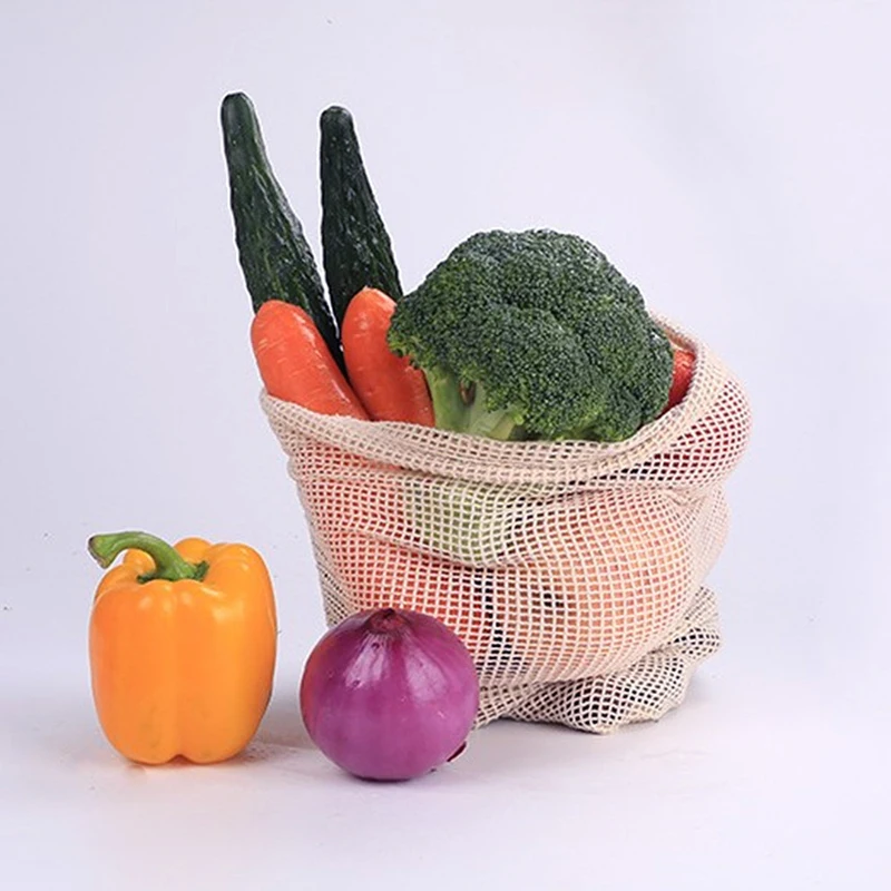 Сетчатые Сумки для хранения, домашние хлопковые сумки для овощей, 1 шт., машинная стирка, горячая Распродажа, с кулиской, для фруктов и овощей, многоразовые, для кухни