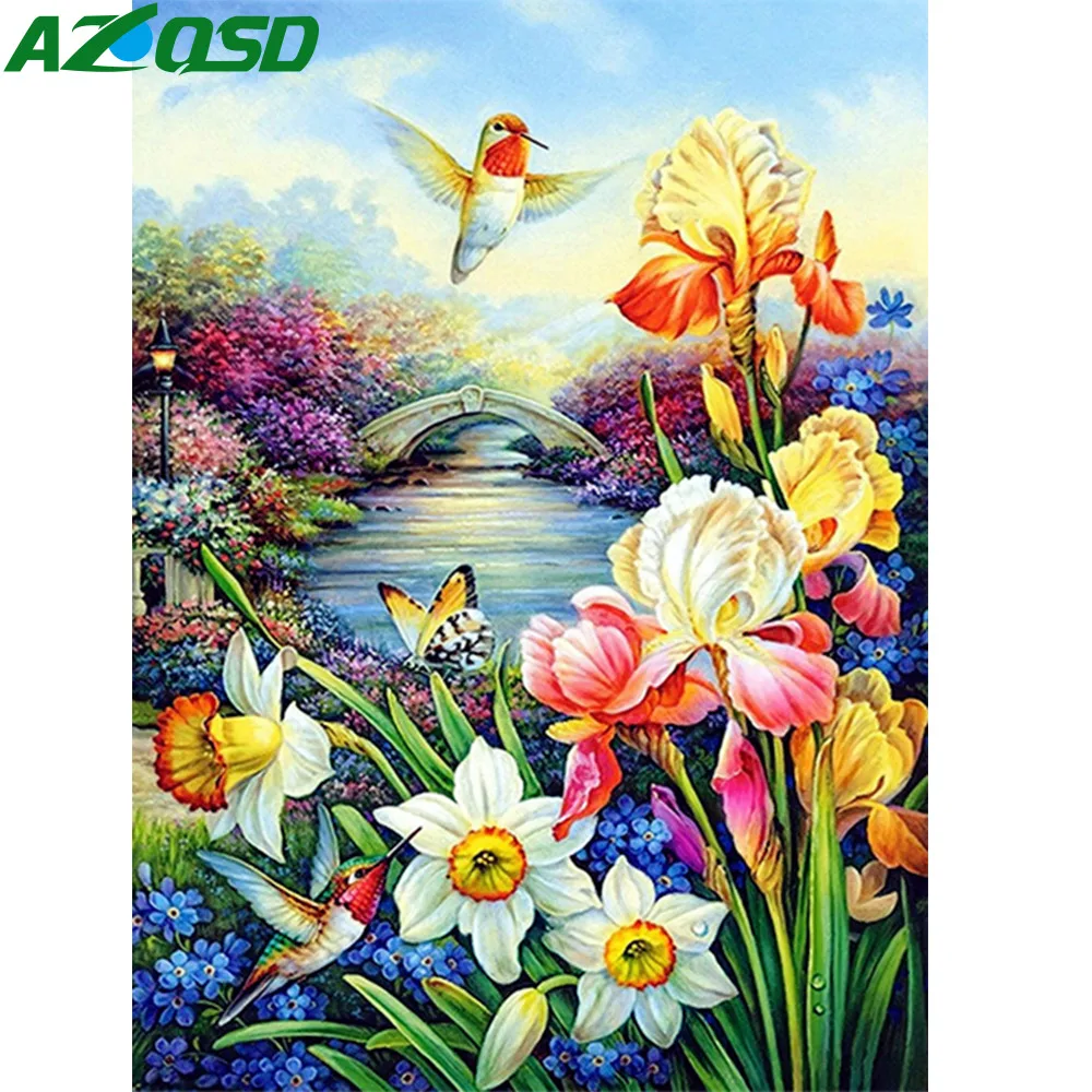 AZQSD Diamond Painting Flower Bird DIY Full Square Drill Embroidery Floral Scenery Needlework Cross Stitch Home Decor | Дом и сад