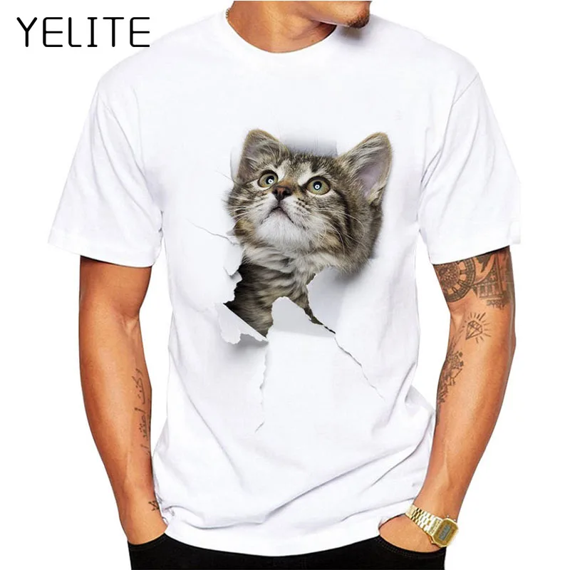 YELITE 3D милые футболки с котами для женщин/человек белые летние футболки принт животных футболка мужчин короткий рукав модные плюс размеры