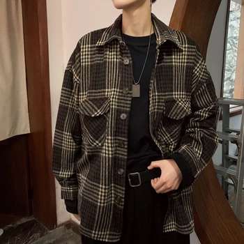 

Spring New Plaid Shirt Men Fashion Retro Casual Shirt Man Streetwear Trend Wild Loose Long-sleeved Shirt Male Clothes M-2XL