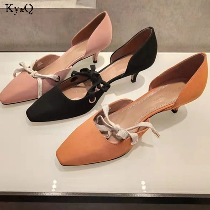 

2019 Summer New Ladies Hollow Fashion Pointed Head With Lace Comfortable Shallow Mouth Stiletto Professional Wild Shoes 3-5cm
