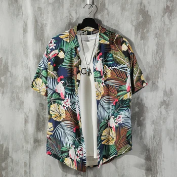 

2019 Summer Men's Leisure Lovers Flower Printing Clothes Patchwork Hawaiian Male Shirt French Cuff Brand Fashion Shirts M-5XL