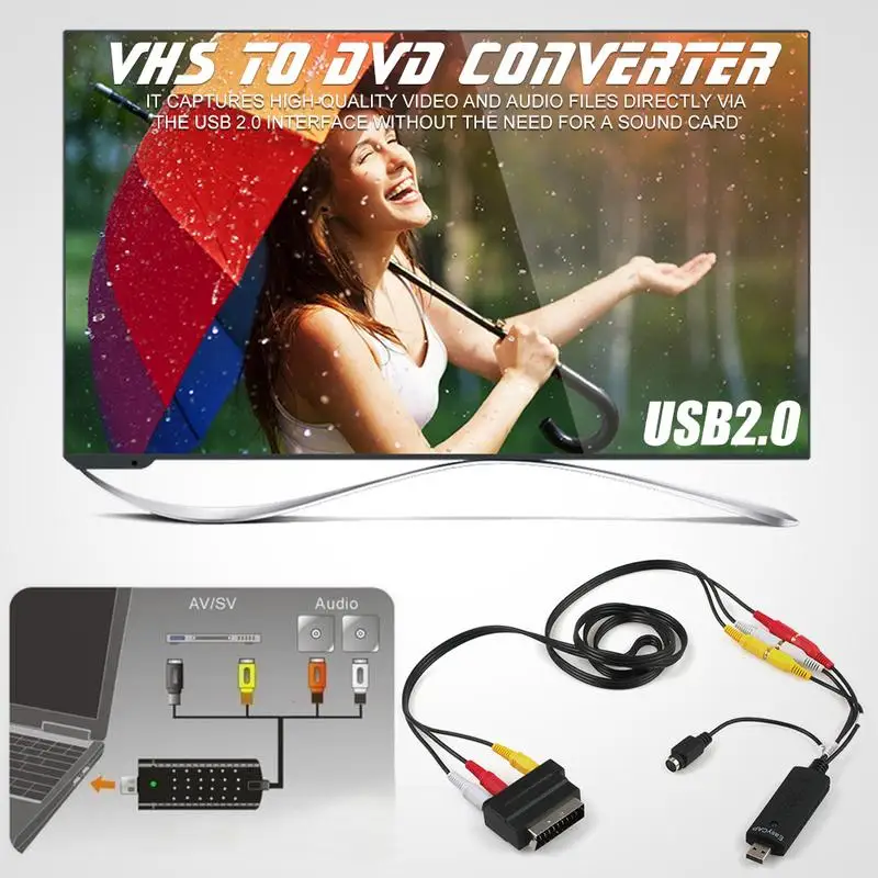 USB2.0 конвертер VHS в DVD захвата видео аудио захвата карты адаптер Scart Rca кабель для Win10 Высокое качество Быстрая