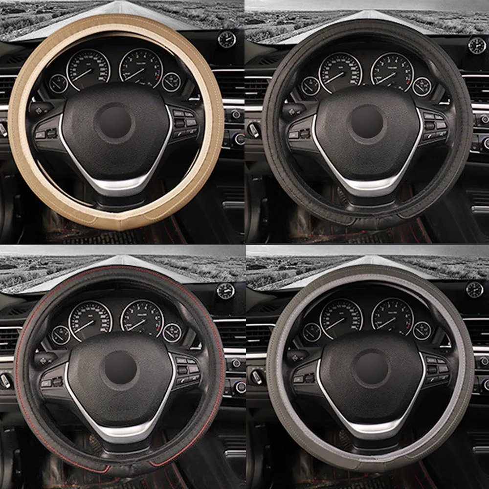 

LEEPEE 37cm/38cm Car Steering Wheel Cover Universal Steering-wheel Cover Leather Auto Accessories Car-styling Fit for Most Cars