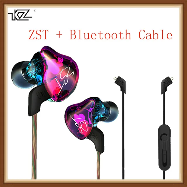 US $6.38 KZ ZST Hybrid Earphone Bluetooth+Wired 2 Cables Armature+Dynamic Drive HI-FI Bass Earphones for Spo