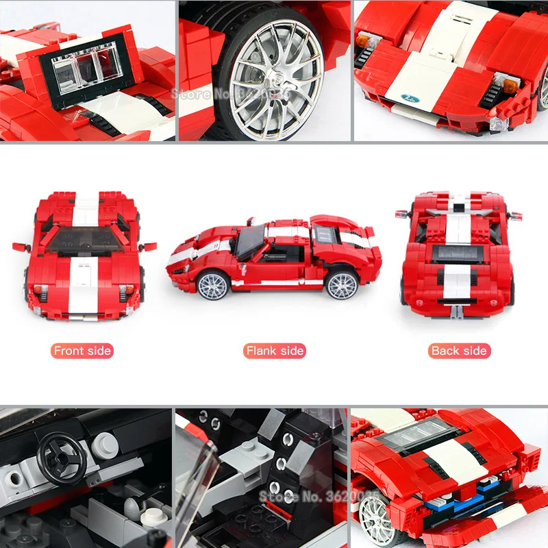 GT40 Technology Speed King Wild Horse Assemble Building Blocks Super Red Sports Carseries Toy Gift For Children With Legoinglys