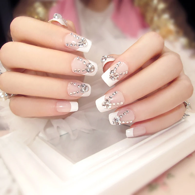 

3D Frosted Burgundy Matte Stiletto False Nails Flash Rhinestone 24Pcs Square Head Fake Nails Finished Fashion Full Nail Tips#