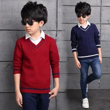 С v-образным вырезом для мальчиков комбинезон свитер ; Осенняя трикотажная одежда для детей; шерстяная одежда для мальчиков со свитером в полоску, модная детская верхняя одежда Детские От 4 до 14 лет, футболки