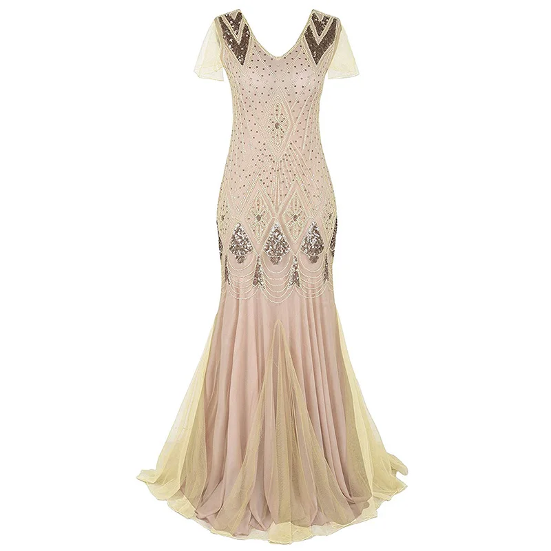 

Elegant Women Sequins Maxi Dress Beaded Club Party Mermaid Dress 2019 New Long Dress vestido de festa Slim Rave Party Dress