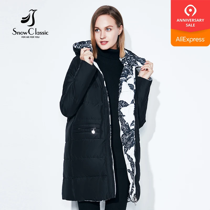 Fashionabl зимняя куртка женские большие размеры 7XL принт парка обе стороны можно