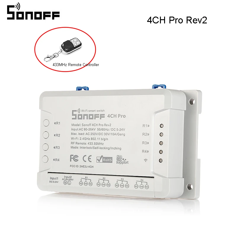 Интеллектуальный выключатель света SONOFF 4CH Pro Rev2 4-Gang Smart RF переключатель Wi-Fi статус отслеживающего устройства дистанционного Управление