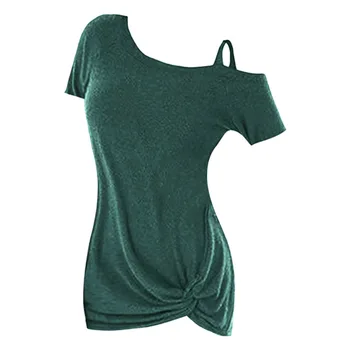 

Wipalo Women T Shirt Sexy Long Sleeves One Shoulder Twist Knot Front T Shirt Plus Size Silm Fit Tee Tops Women Clothings