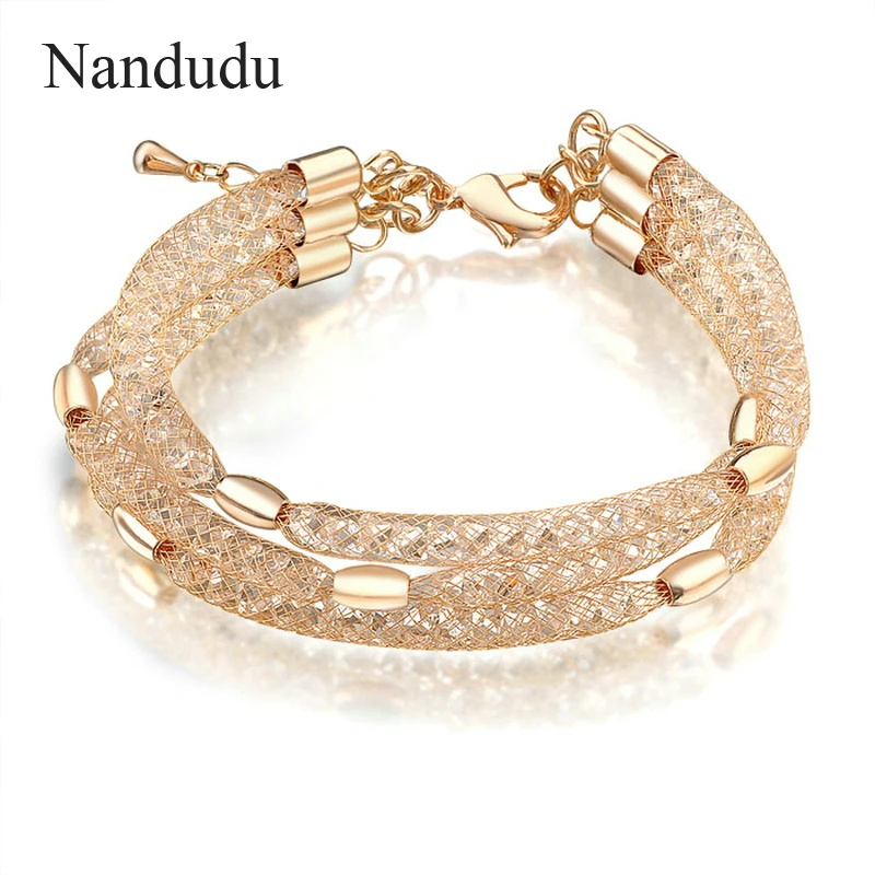 

Nandudu FLASH SALE Deluxe Layered Wire Mesh Bracelet with Austrian Crystal Bangle Accessories Fashion Jewelry Gift B220