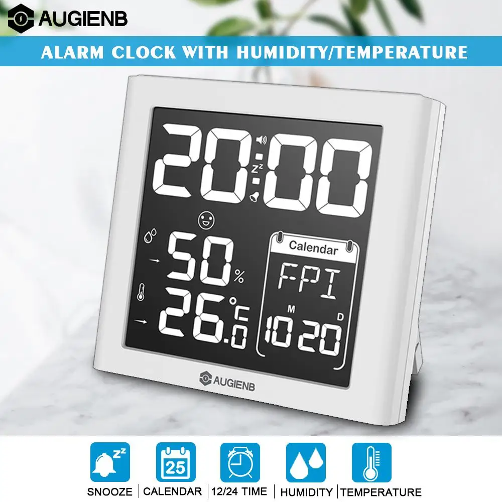 

AUGIENB Digital Alarm Clock Thermometer Hygrometer Electronic LCD Temperature Humidity Meter Weather Station Indoor Outdoor
