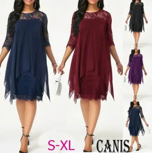

HIRIGIN Women 3/4 Sleeve Causal Thin Lace Evening Party Beach Dress Sundress