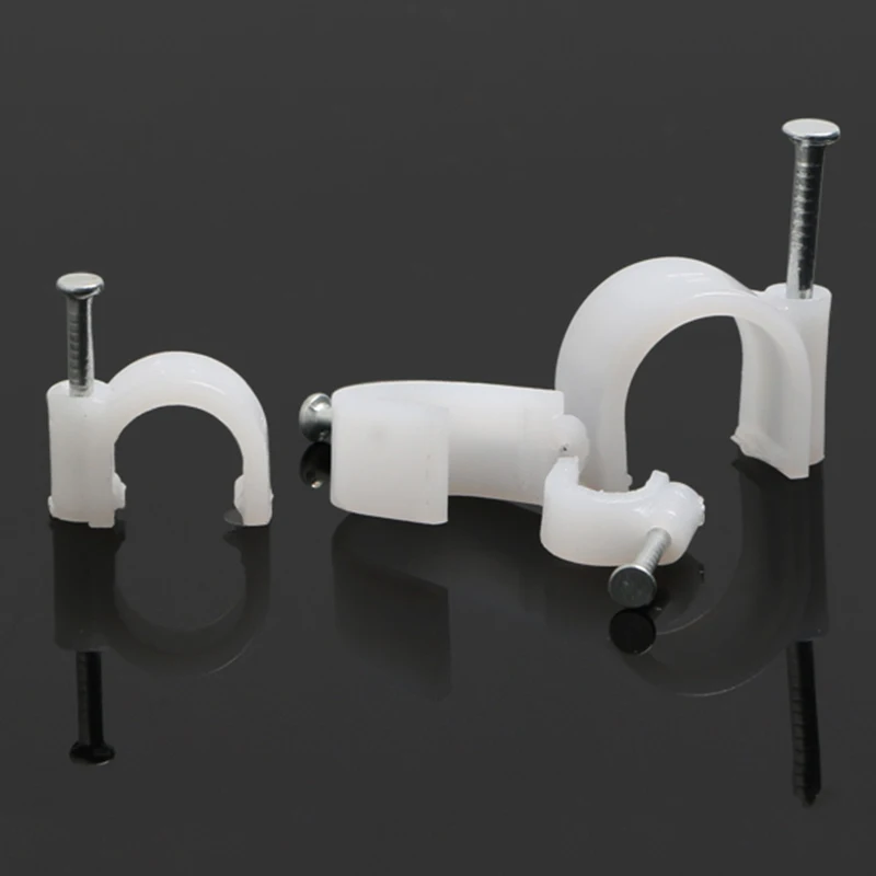 

100pcs 20mm Round Steel Nail Cable Wire Wall Hanging Screw Clips Cable Clip For RG59 RG6 High Quality
