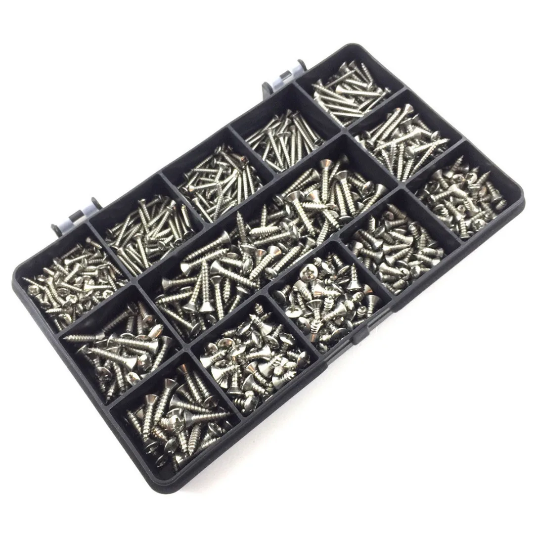 

600Pcs Assorted Screws Kits A2 Stainless Steel Self Tapping Screws Fastener Sets For Wood Furniture