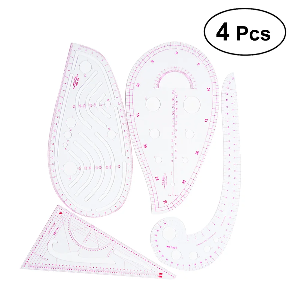 4pcs Rulers Metric Fashion Functional Creative Curve Pattern Plastic
