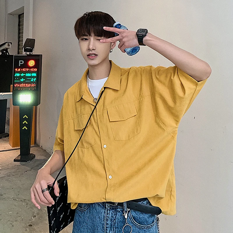 

2019 The New Listing Spring And Summer Korean Fashion Trend Campus Style Leisure Hip Hop Solid Color Short-sleeved Shirt Best