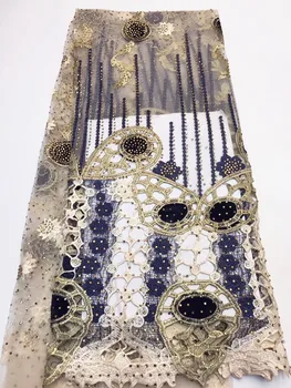 

African french net lace fabric 2019 embroidered stones Nigerian tulle mesh lace fabrics high quality Swiss guipure for wedding