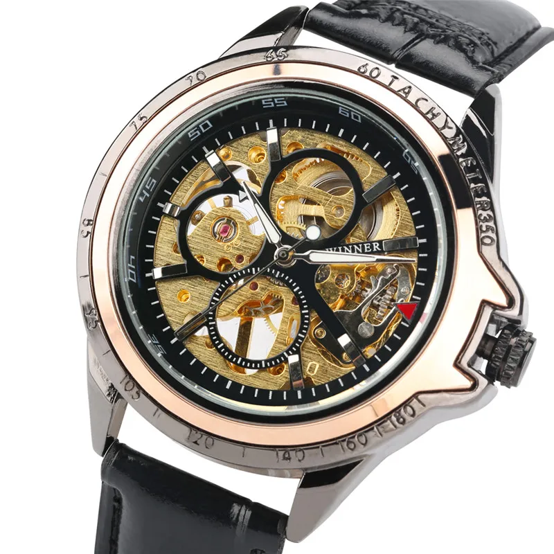 

Relogio Masculino Black Mechanical Watch Movement Transparent Skeleton Dial Mechanical Hand-wind Watches Business Style Watches