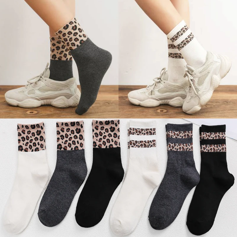 Свободный размер, комбинированные хлопковые повседневные эластичные, теплые, удобные, регулируемые, мягкие, 1 пара, свадебные, 6 цветов, корейские, леопардовые, вечерние носки