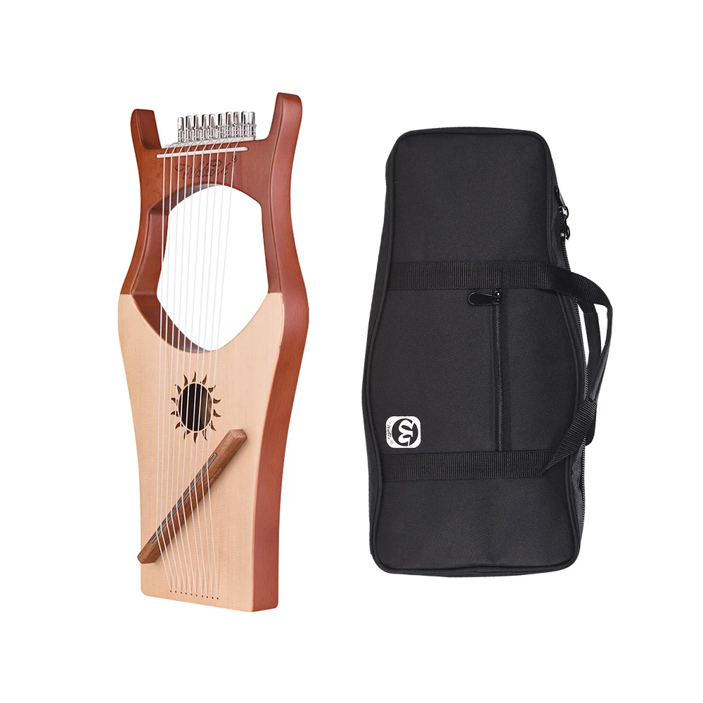 

WH01 10-String Wooden Lyre Harp Nylon Strings Rosewood Topboard Rubber Wood Backboard String Instrument with Carry Bag