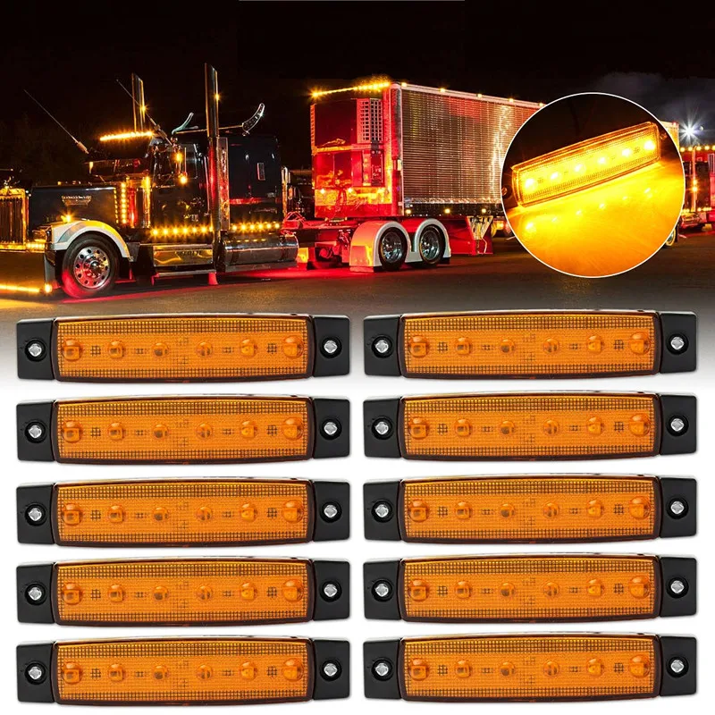 

10pcs/set Hot 12V 24V 6 LED Car Bus Truck Trailer Lorry Side Marker Indicator Light Brake Signal Lamp 5 Color Blinker Light