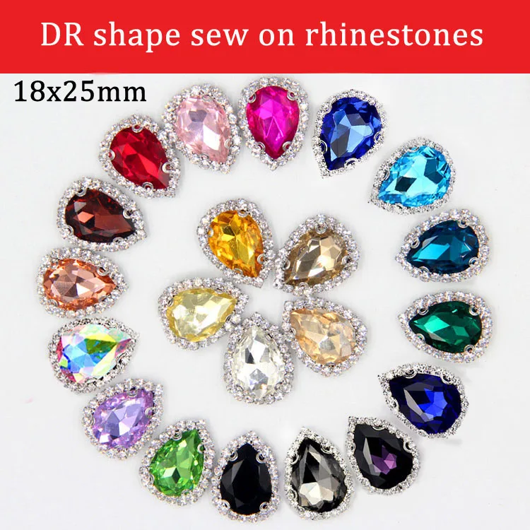 

DR shape Crystal glass sew on rhinestone with claw,Super Flash Crystal buckle loose rhinestones 18x25mm 20pcs/bag