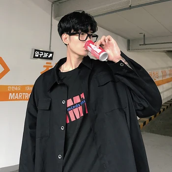

2019 Spring And Summer The New Listing Trend Fashion Korean Academy Loose Casual Long-sleeved Hip-hop Shirt Streetwear Berserk