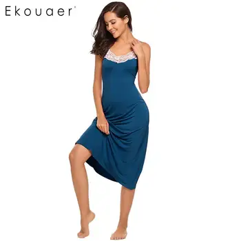

Ekouaer Sexy Lingerie Night Dress Sleepwear Women Sleeveless Lace Trim Spaghetti Strap Nightie Nightgown Female Sleep Nightdress