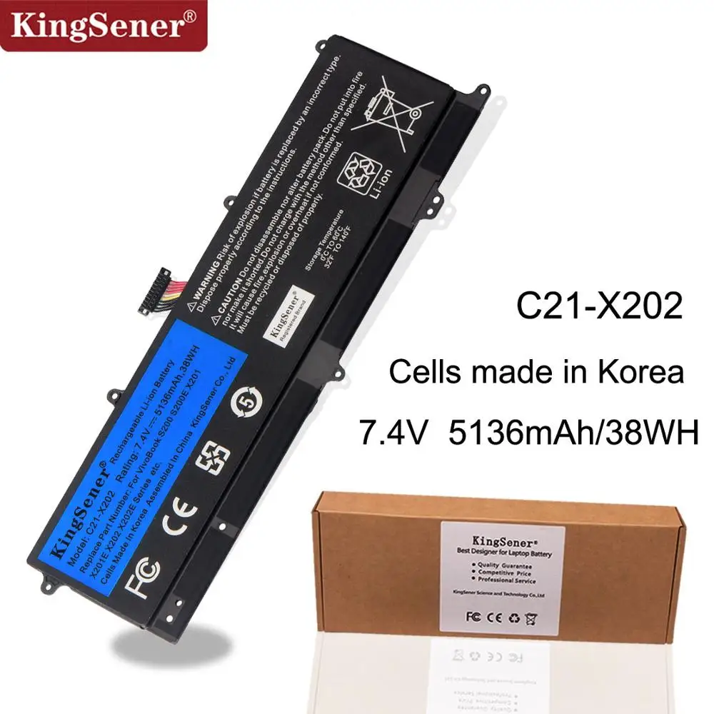 KingSener C21-X202 Laptop Battery for ASUS VivoBook S200 S200E X201 X201E X202 X202E S200E-CT209H S200E-CT182H S200E-CT1 5136mAh