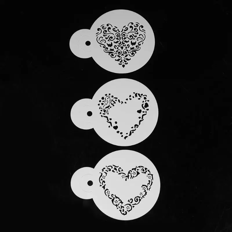 3Pcs Love Heart Shape Cake Stencil Set Baking Mold New Cake Cookie