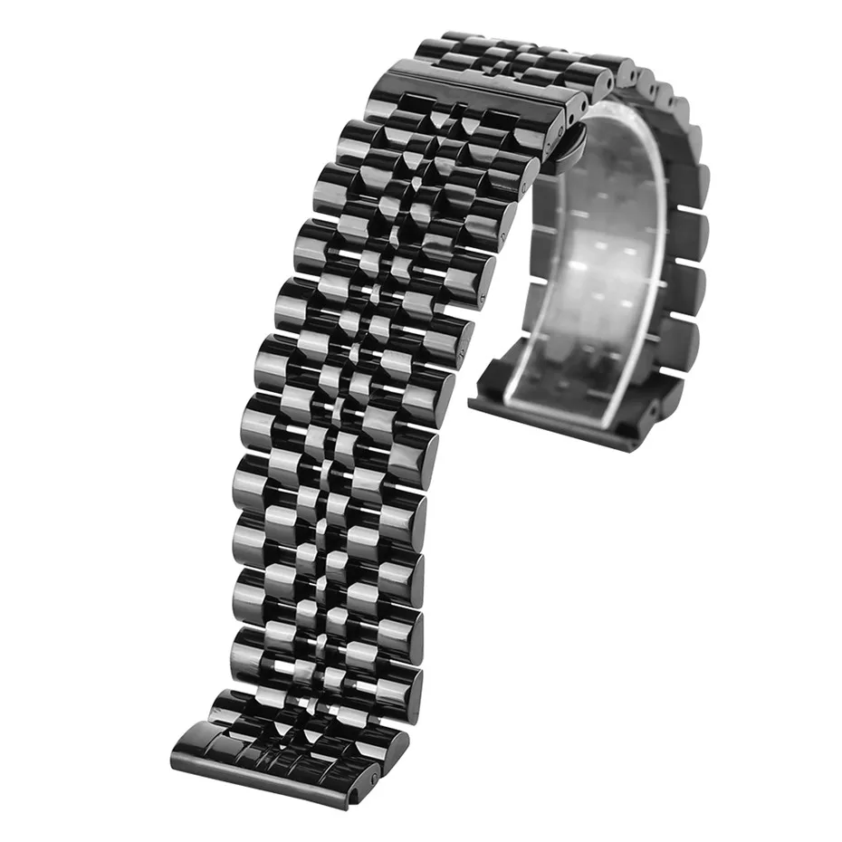22 мм серебристый/черный ремешок для часов из нержавеющей стали с откидной застежкой с надежным ремешком для мужчин сменный мужской т-браслет
