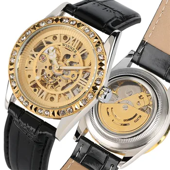

Top Brand Luxury Watch Men Crystals Skeleton Display Automatic Mechanical Wristwatch High Quality Genuine Leather Watch reloj