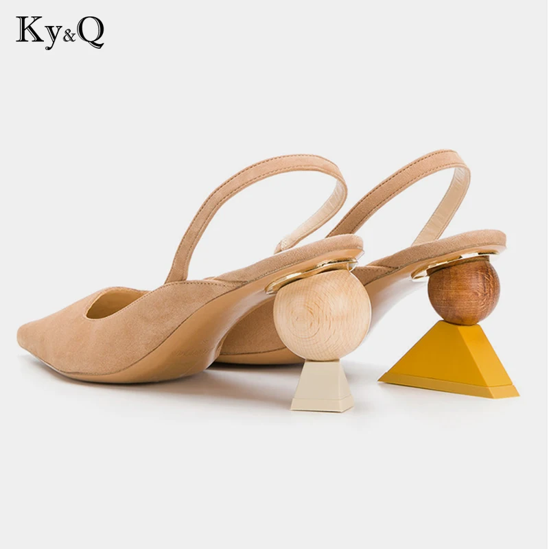 

Spring 2019 New Trend Leather Asymmetrical Pointed Building Block Comfortable Baotou Shallow Mouth Versatile High Heels 5-8cm